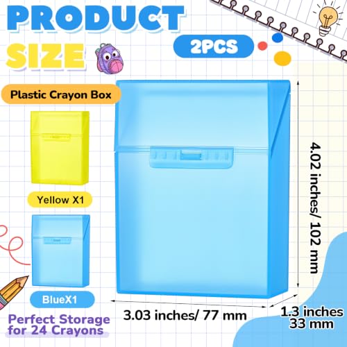 Image of Clabby 2 Pcs Clear Plastic Crayon Boxes Hold 24 Count, Blue,Yellow