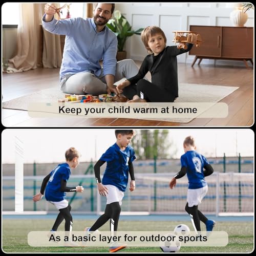 Startseite Base Layer Kids - Athletic Breathable Kids Thermals with Reflective Strips Long Sleeve Compression Base Layer Set, Fleece Lined Football Skins for Football Hockey Sports, Black 28 - Image 6