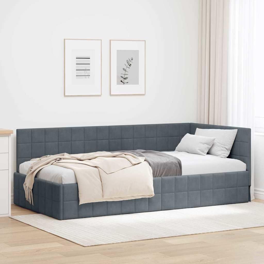 vidaXL Eckbettgestell mit Kopfteil Dunkelgrau 100 cm x 200 cm Samt
