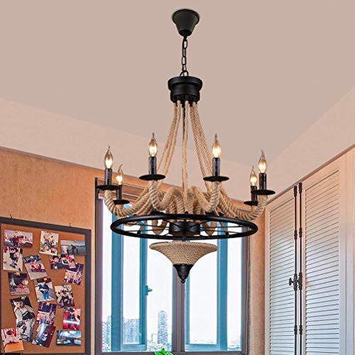 Lustre 8 têtes de chanvre et style rétro industriel pour éclairage de table - 4