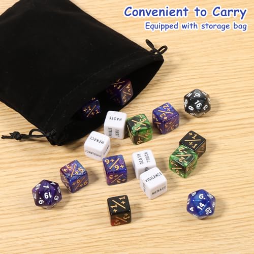 53 Stück Würfel Zähler, Counter Dice mit Speichertasche Acryl Zählerwürfel Set Fähigkeiten Schlüsselwörter Zählwürfel Kompatibel MTG TCG Würfel Magic für Zubehör Aufbewahrungsbeutel