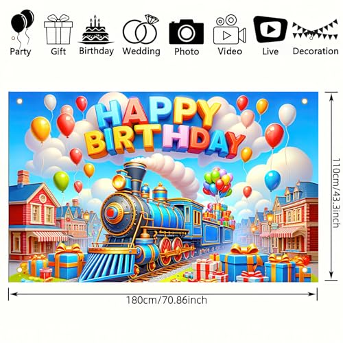Image of BlissYard Happy Birthday Banner Colorful Train Birthday Backdrop Cartoon Train Banner Decorations Photography Background Photo Shoot Props for Boy Girl Kid Train Birthday Party Backdrop 71 x 43 Inch