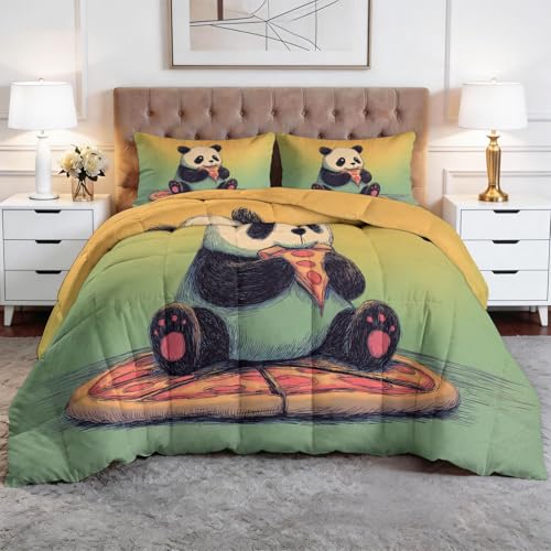 Edredón Nórdico 220 x 240 cm Protección Medio Ambiente Animales Panda Gigante Diseño, Relleno de Ecopiuma 400g/m² – Confort Térmico 4 Estaciones, Antialérgico – Set 3 Piezas Niños y Niñas, Verdoso