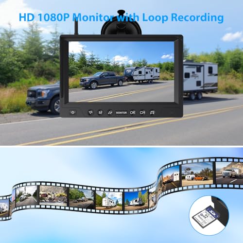 4 Magnetic Solar Wireless Backup Camera HD1080P 9" Loop Recording Monitor, Quad RV Rearview Backup Cameras Wireless System for Trailer RV Trucks, Built-in 9600mAh Solar Battery, BL904