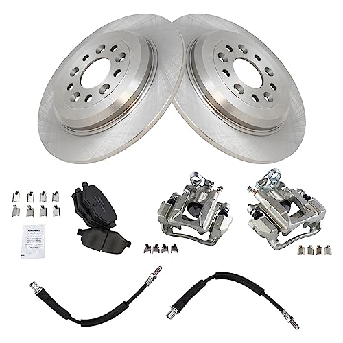 Image of TRQ Rear Brake Pad and Rotor Set Semi Metallic Rotors Calipers Hardware