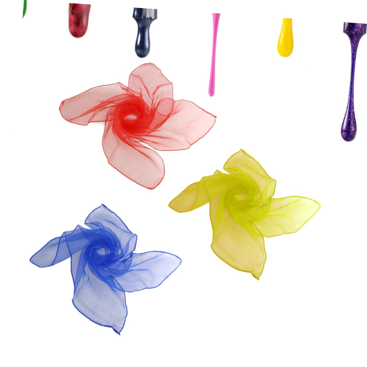 SHERCHPRY 10sets Kindergarten Dance Group Props Square Silk Scarves Assorted Colors Comfortable for Boys Girls 12pcs*10