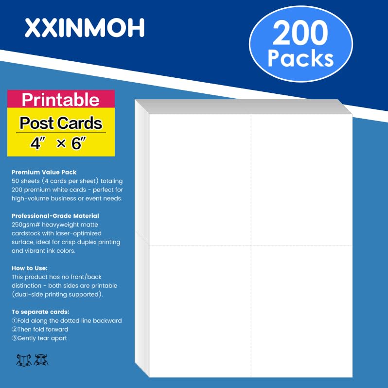 XXINMOH 200 Laser/Inkjet Printable Blank Postcards 4 Per Page, Each...