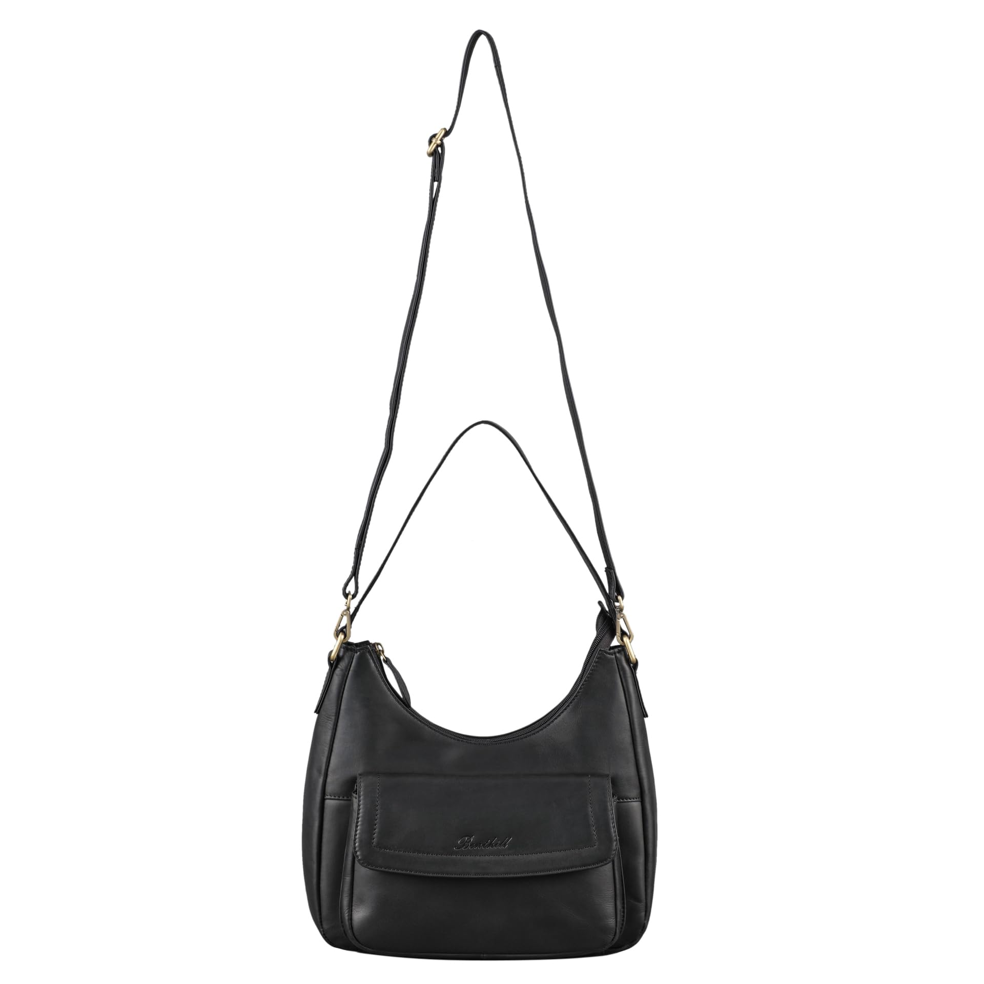 Benthill Handtasche Damen Echt Leder | Schultertasche aus echtem Rindsleder | Umhängetasche mit Reißverschluss | Ledertasche mit Henkel & Umhängegurt, Farbe:Schwarz