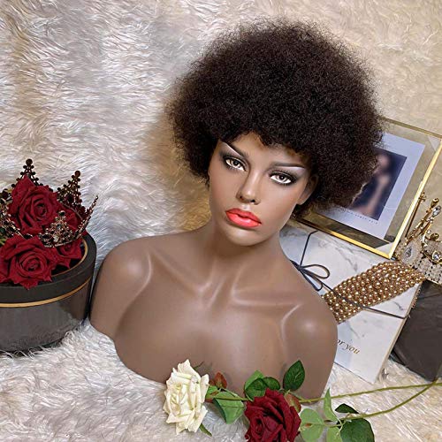 Leeofty Perucas de cabelo curto afro encaracolado feminino de 8 '' para mulheres negras Perucas de