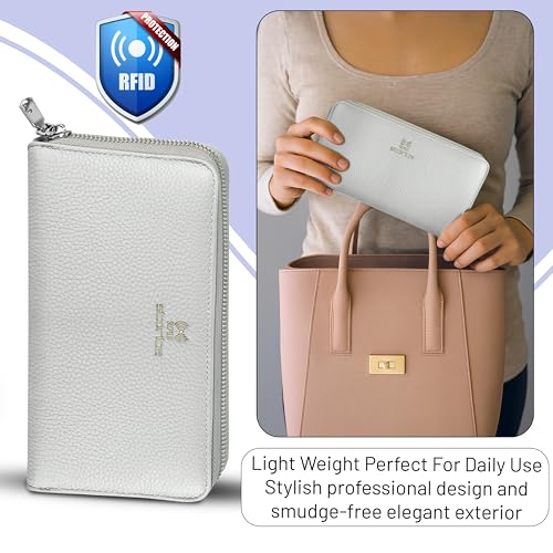 Image of Storite RFID Blocking Women's Wallet | with 36 Card Slots | PU Leather Card Holder Organizer | with Zipper Coin & Cash Pocket | Compact Travel Purse for Girls & Ladies (Grey - 20 x 2.7 x 11 Cm)