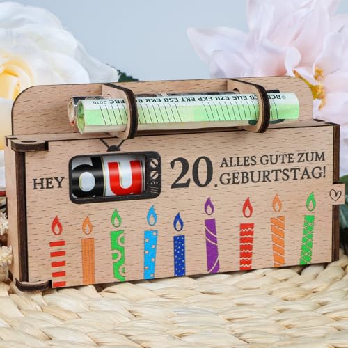 TUZELIYA Originelle 20. Geburtstag Geldgeschenke Holz - Duplo Schokoriegel-Geschenkbox Deko - Geschenkideen zum 20. Geburtstag Frau Mann - OHNE Duplo