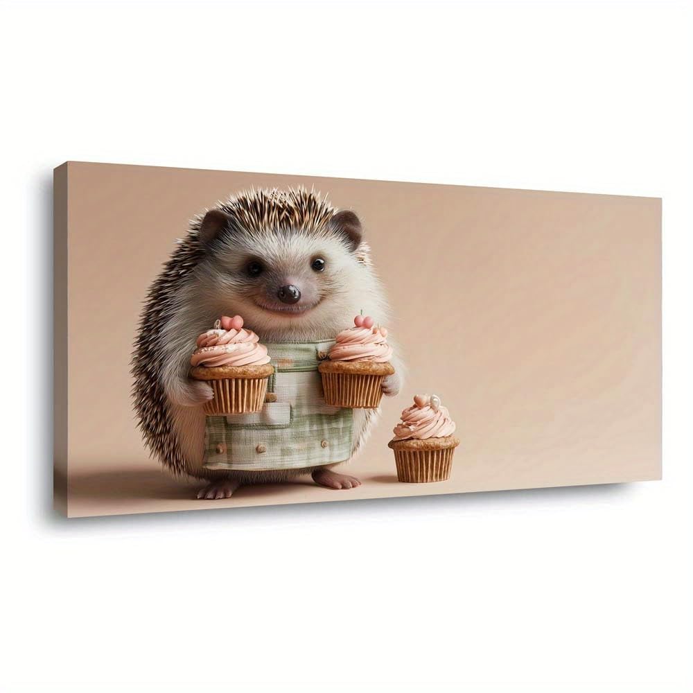 SPXLUCAU Canvas Wall Art Cupcake Hedgehog Modern Abstract Painting, for Living Room(45x90cm/No frame)