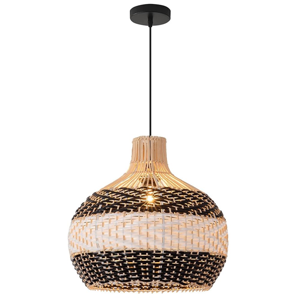 CHUNGYANG Vintage Rattan Hanging Light Two-Tone Rattan Woven Chandelier Light Fixture for Bedroom Living Room Pastoral Rattan Woven Restaurant Pendant Light for Dining Room Kitchen Island Entryway