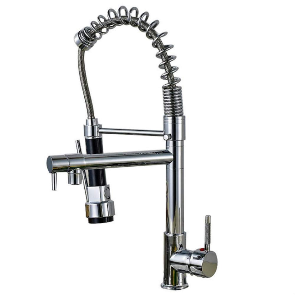 ZYCHSJXA Chrome 360 Degree Rotation Kitchen Faucet Dual Sprayer Swivel Spout Faucets Spring Pull Out Tap Vessel Sink Mixer Taps Style A
