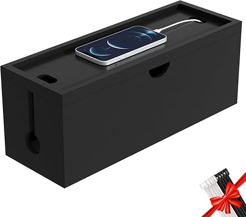 Caja de organización de cables de bambú, caja organizadora de cables grande para ocultar cables y tiras de alimentación para almacenamiento de