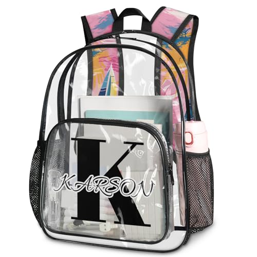 Personalized Small Clear Backpack Stadium Approved Heavy Duty PVC Plastic Custom Nautical Sailboat Transparent Backpacks See Through Bag with Name, Ocean Beach