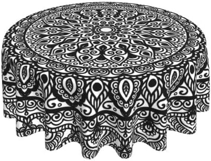 YETTA YANG Mantel redondo con diseño de mandala blanco y negro, impermeable, para fiesta de pícnic, patio, fiesta, mantel circular de 60 pulgadas