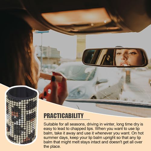 Image of Upright Car Chapstick Holder, Bling Insulating Lip Balm Holder,Rhinestone Car Accessories for Women Interior ,Suitable for Most Vehicles. (Leopard print)