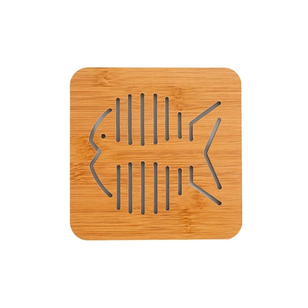 Cartoon Hollow Wooden Coaster Kitchen Tableware Thickened Anti Scalding Heat Insulation Mat Meal Mat Anti Slip Bowl Plate Mat(Large fish bone)