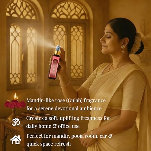 Image of Temple Mist Gulab Air Freshener Spray for Mandir, Pooja Room, Meditation & Home | Natural Rose Room Fragrance Spray | Long Lasting Spiritual Aroma | Odour Eliminator - 100ml