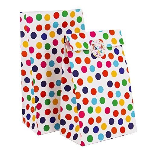 Time to Sparkle 20PCS Party Bag Kraft Paper with 24 Stickers Kids Party Gift Sweet Bags for Class Party Favors Girls Boys Birthday Wedding Christmas Halloween, 130X80X240mm, Rainbow Dots