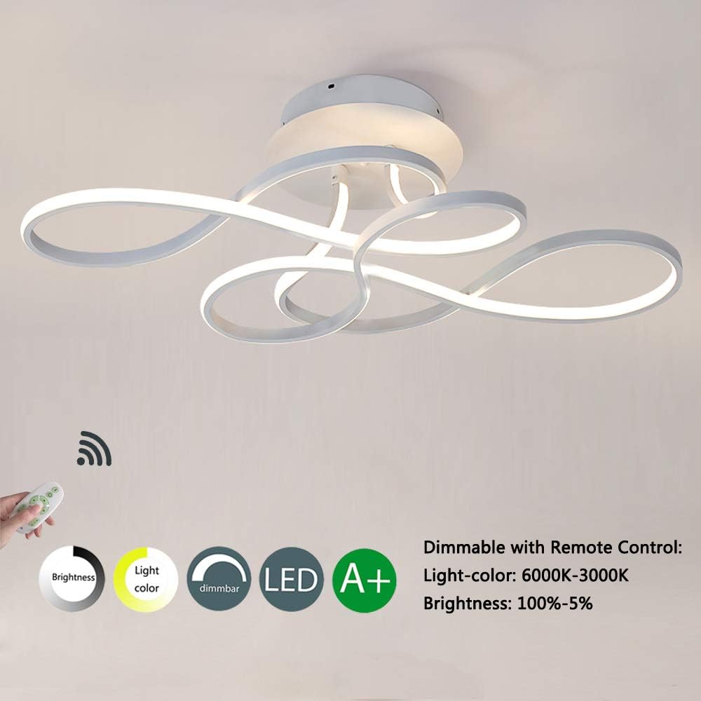 LED Dimmable Ceiling Light Curved Ceiling Light Modern Design Ceiling Light Silica Gel and Aluminium Light 110 W White [Energy Class A+]