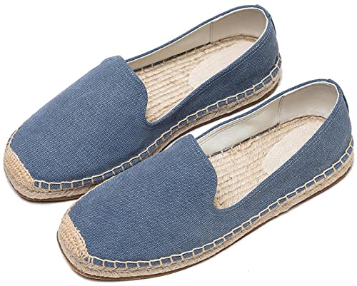Image of Men's Classic Suede Canvas Round Cap Toe Espadrilles Loafers Pure Color Slip On Comfortable Flats Shoes