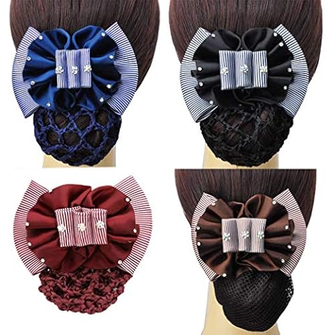 Lynmerry 4PCS Barrette Bowknot Satin Snood Net Bow Hair Clip Women Hair Band Accessories Cover