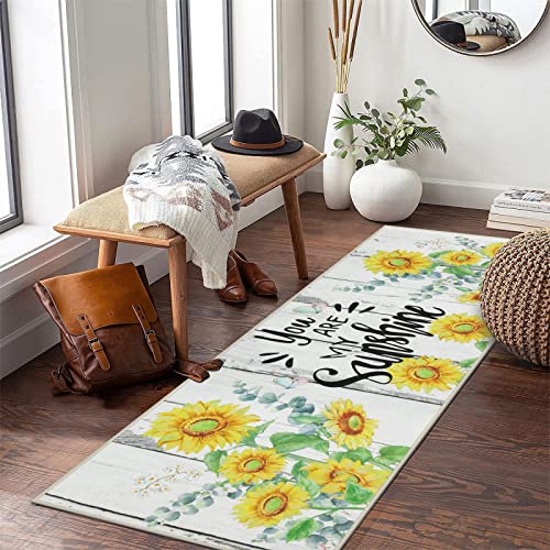 Ileading Kitchen Rugs Sets 3 Piece, Farmhouse Sunflower Non Slip Kitchen Floor Mats Machine Washable Standing Mat, Summer Sunshine Floral Decor Carpet Runner For Dining Room Sink Hallway(Wood) #TOP1