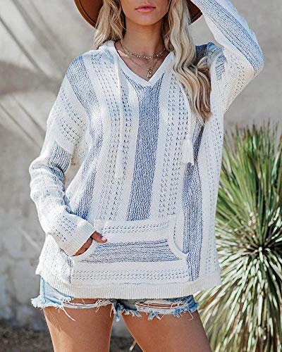 Yacooh Womens Baja Lightweight Beach Hoodie Boho Mexican Striped Sweaters Drawstring Hooded Sweatshirts With Pocket #TOP1