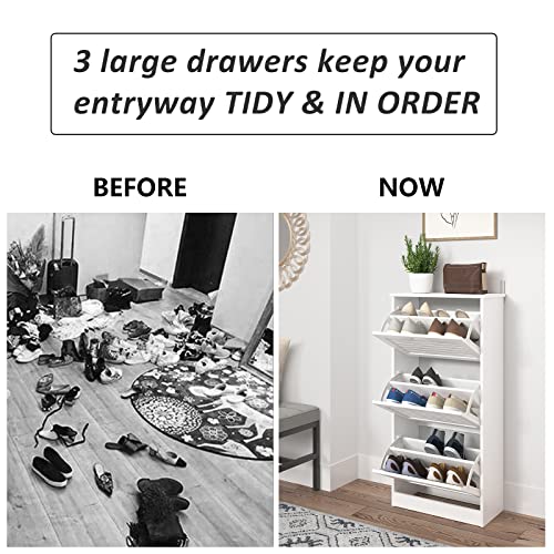 Sweiko Narrow Shoe Cabinet With 3 Flip Drawers Freestanding Shoe Cabinet Organizer With Hidden Handle Wooden Shoe Rack Storage Cabinet For Entryway Hallway Bedroom Living Room White #TOP2
