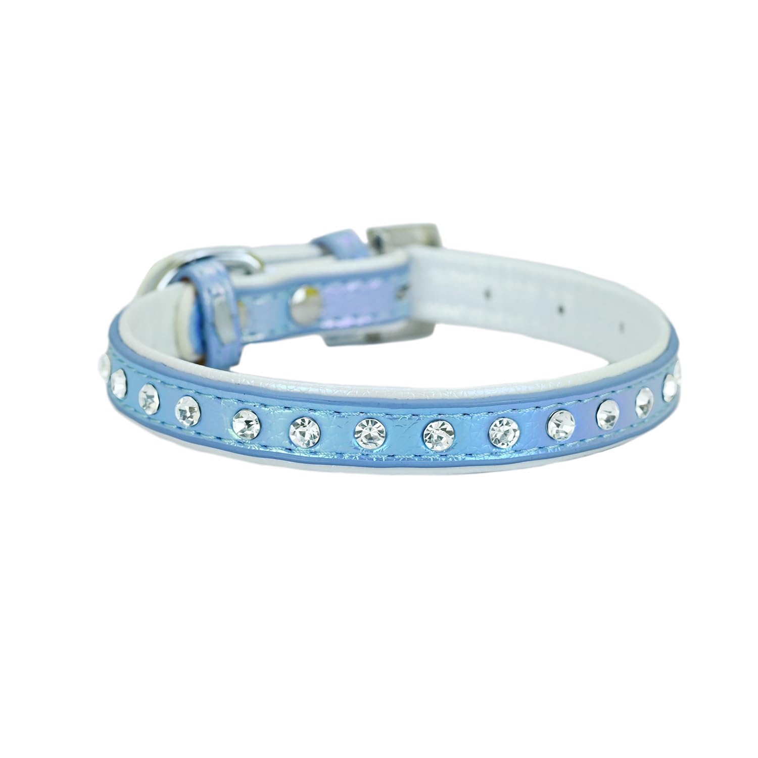 Newtensina Fashion Dog Collar Puppy Collar with Diamante for Small Dogs - Blue - M