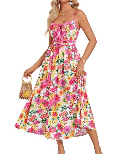GRACE KARIN Vestido de verano casual floral bohemio para mujer, cuello en V, con tirantes delgados, fluido, vestido de playa, maxi, vestido de invitada de boda, XL