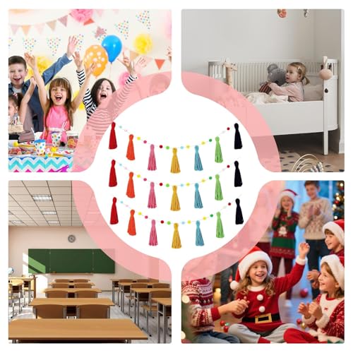 Guirnalda de borlas para transformar un aula fría en un espacio boho 5