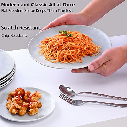 Miicol Porcelain Dinner Plates Set Of 6, 10 Inch Large Ceramic Serving Dishes, Wavy Rim & Hammered Surface Style, Modern Handmade Look Dinnerware Collection, Neutral Grey #TOP3