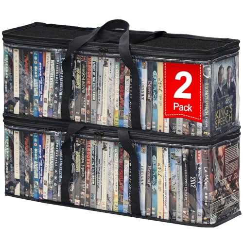 La mejor comparación de Armarios para películas y CDs los más solicitados. 42 Salajory - Paquete de 2 fundas de almacenamiento para DVD, plástico de PVC, transparente, con asa, organizador de DVD para CDs, Blu-ray | VHS | Videos | Juegos | Películas |...