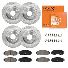 Max Advanced Brakes Front & Rear Brake Kit Compatible With 2008 2009 2010 2011 2012 2013 BMW 128i Replacement Cross Drilled Disc Brake Rotors and Ceramic Brake Pads