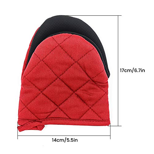 Neoprene Red Mini Oven Mitts, 2 Pack Short Small Cotton Half Finger Hand Mits With Hang Lanyard, Heat Resistant Hot Pad Gloves For Kitchen #TOP7