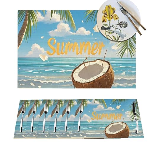 Set de table PVC lavable lot de 6 pour repas d'été style cocotier - 2