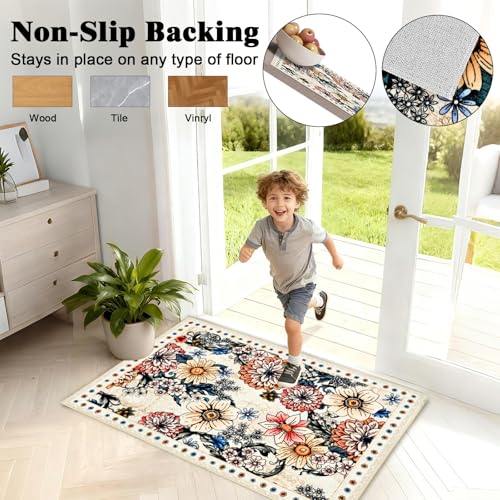 Tapete floral beige Boho Yinhua 2x3 pies miniatura 5