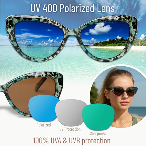 Polarized Cat Eye Sunglasses for Women – Oversized Green Cheetah Leopard Print Frame, Vintage Retro Big UV400 Shades3