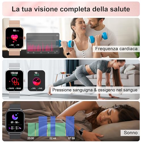 Lodimeke Smartwatch Uomo Donna Chiamate Pressione Sanguigna Frequenza Cardiaca Sonno, 1.96'' Ai Orologio 100+ Modalità Sportive, IP67 Impermeabile Contapassi Sveglia Calcolatrice Ios Android - 3