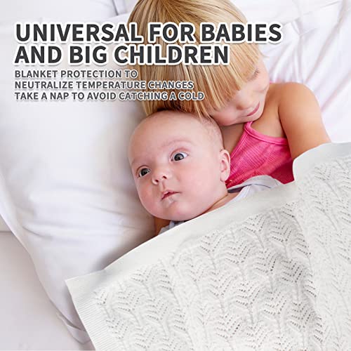 Knitted Baby Blanket White 100% Cotton Crochet Knit Cellular Breathable Soft Baby Blankets For Toddler Newborn Boy Girls 43X35 Inch #TOP4