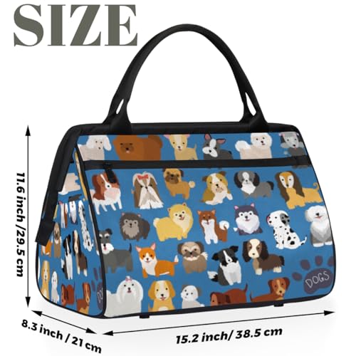 Cute Dog Puppy Set Paw Print Gym Bag for Women Men, Travel Sports Duffel Bag with Trolley Sleeve, Waterproof Sports Gym Bag Weekender Overnight Bag Carry On Tote Bag for Travel Gym Sport2