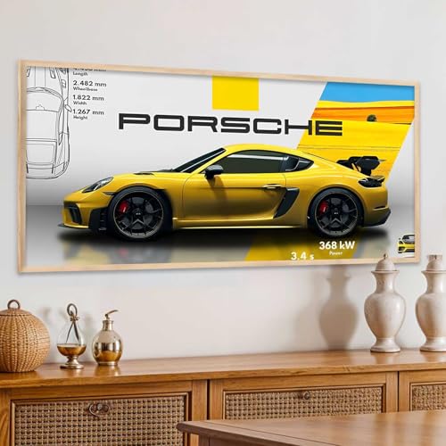 Image of kotart Big Porsche Car Framed Posters Gift Items for Boys Room Wall Decoration Bedroom Living Room Office Studio Decor | Car Poster Frame for Wall Decor Set Of 1 Size (10 x 19 inch)