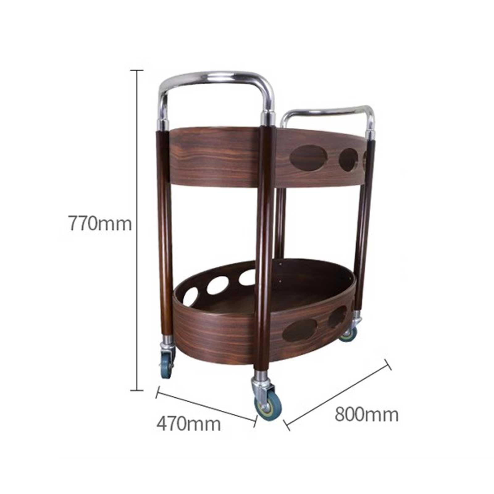 Chariot de rangement Barra rodante de madera retro con forma de huevo y carrito for servir, isla de carrito de barra de cocina de metal de madera de 2 niveles con ruedas y 2 manijas, estante for almac