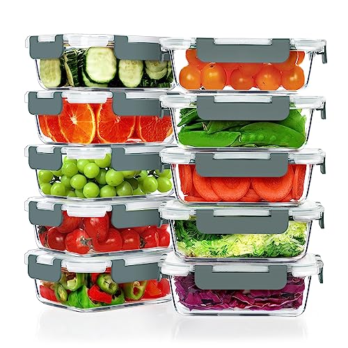 VERONES 10 Pack 22 OZ Glass Meal Prep Containers, Airtight Glass ...