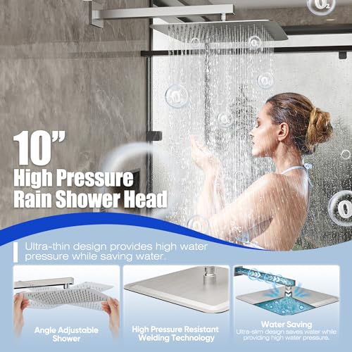 Image of Gabrylly Shower System Brushed Nickel, Rain Shower head with handheld Shower Spray Combo, Rainfall Shower Faucet Set Complete, High Pressure 10 inch Stainless Steel Shower Valve Set