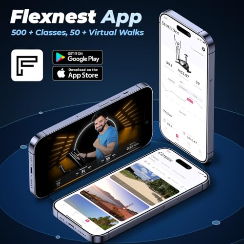 Image of Flexnest Flextrainer EZ Smart Bluetooth Enabled Elliptical Cross Trainer with in-Built Display, 6Kg Steel Flywheel, Max Weight: 120kg for Home Gym Workout - Silver