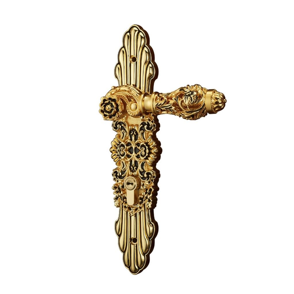 MOBYGKFY Villa Handle Lock Wooden Door Gold Inside Room